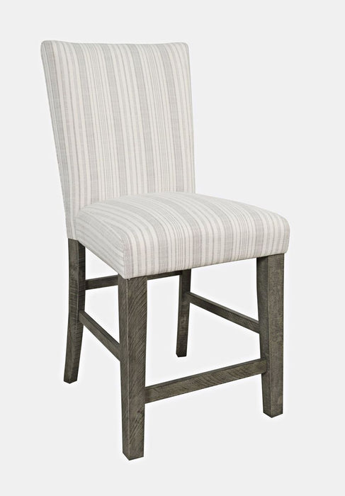 Jofran Telluride Contemporary Rustic Pine Parsons Striped Upholstery Counter Stool (Set of 2) in Driftwood Grey - Holmwood's Furniture & Design Center (Somersworth, NH)