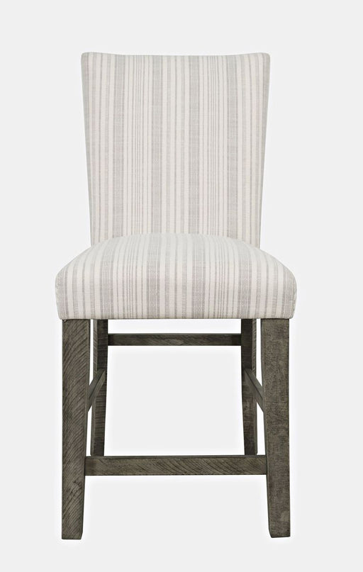 Jofran Telluride Contemporary Rustic Pine Parsons Striped Upholstery Counter Stool (Set of 2) in Driftwood Grey image