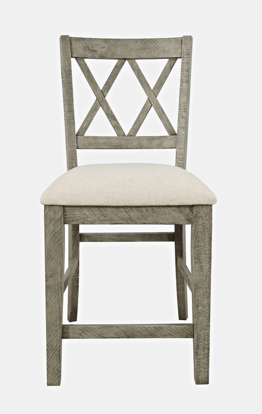 Jofran Telluride Rustic Distressed Pine Upholstered Counter Stool (Set of 2) in Driftwood Grey image