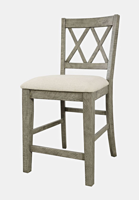Jofran Telluride Rustic Distressed Pine Upholstered Counter Stool (Set of 2) in Driftwood Grey - Holmwood's Furniture & Design Center (Somersworth, NH)