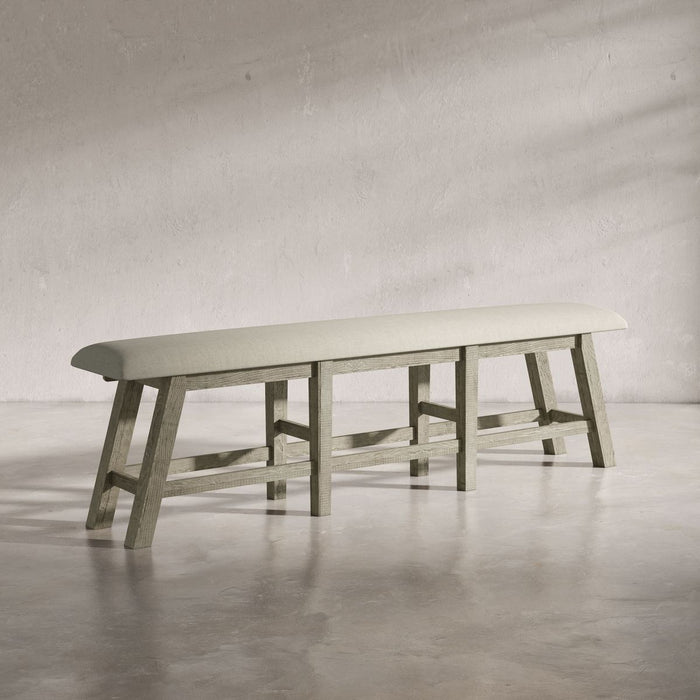 Jofran Telluride Rustic Distressed Pine Upholstered 85" Counter Height Bench in Driftwood Grey - Holmwood's Furniture & Design Center (Somersworth, NH)