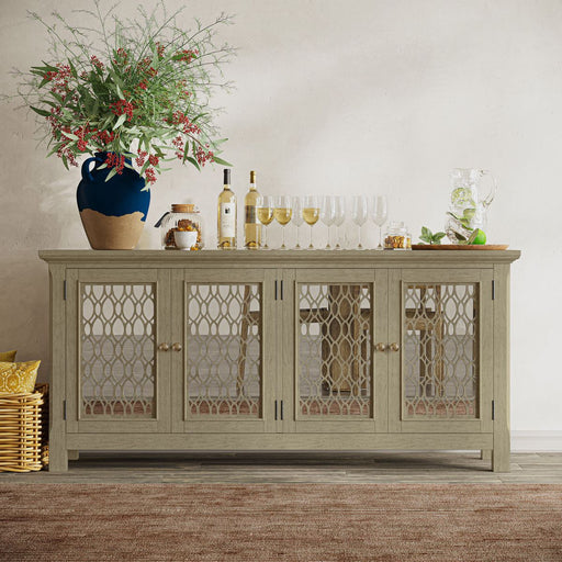 Jofran Isabella 69" Luxury Mirrored Sideboard Storage Cabinet in Champagne - Holmwood's Furniture & Design Center (Somersworth, NH)