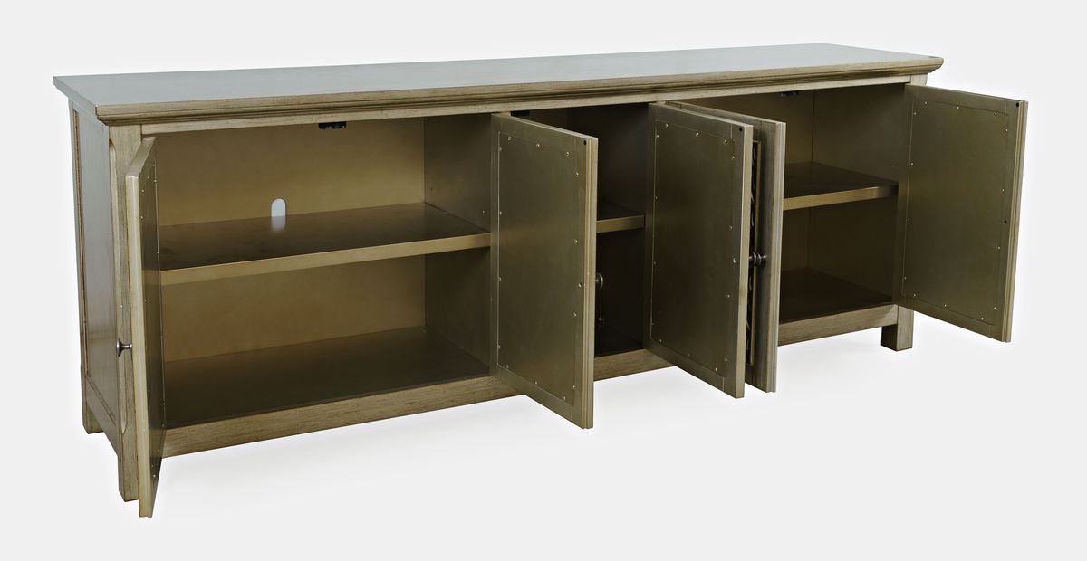 Jofran Isabella 86" Luxury Mirrored Sideboard Storage Cabinet in Champagne - Holmwood's Furniture & Design Center (Somersworth, NH)