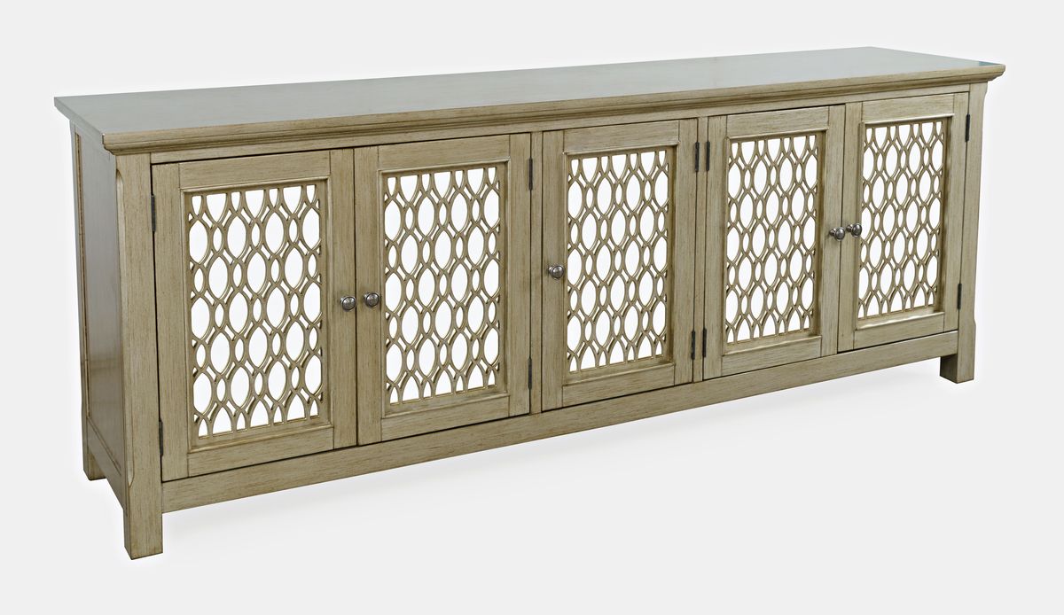 Jofran Isabella 86" Luxury Mirrored Sideboard Storage Cabinet in Champagne - Holmwood's Furniture & Design Center (Somersworth, NH)