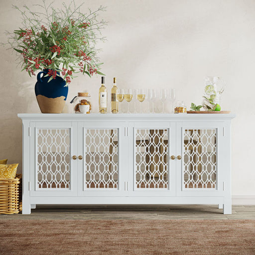 Jofran Isabella 69" Luxury Mirrored Sideboard Storage Cabinet in White - Holmwood's Furniture & Design Center (Somersworth, NH)