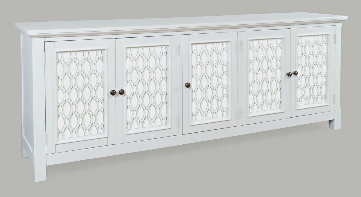 Jofran Isabella 86" Luxury Mirrored Sideboard Storage Cabinet in White - Holmwood's Furniture & Design Center (Somersworth, NH)