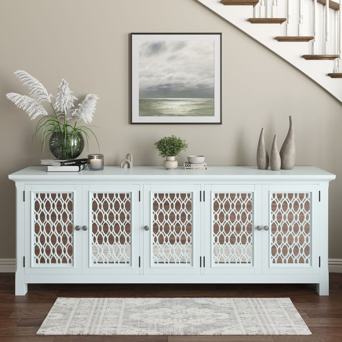 Jofran Isabella 86" Luxury Mirrored Sideboard Storage Cabinet in White - Holmwood's Furniture & Design Center (Somersworth, NH)
