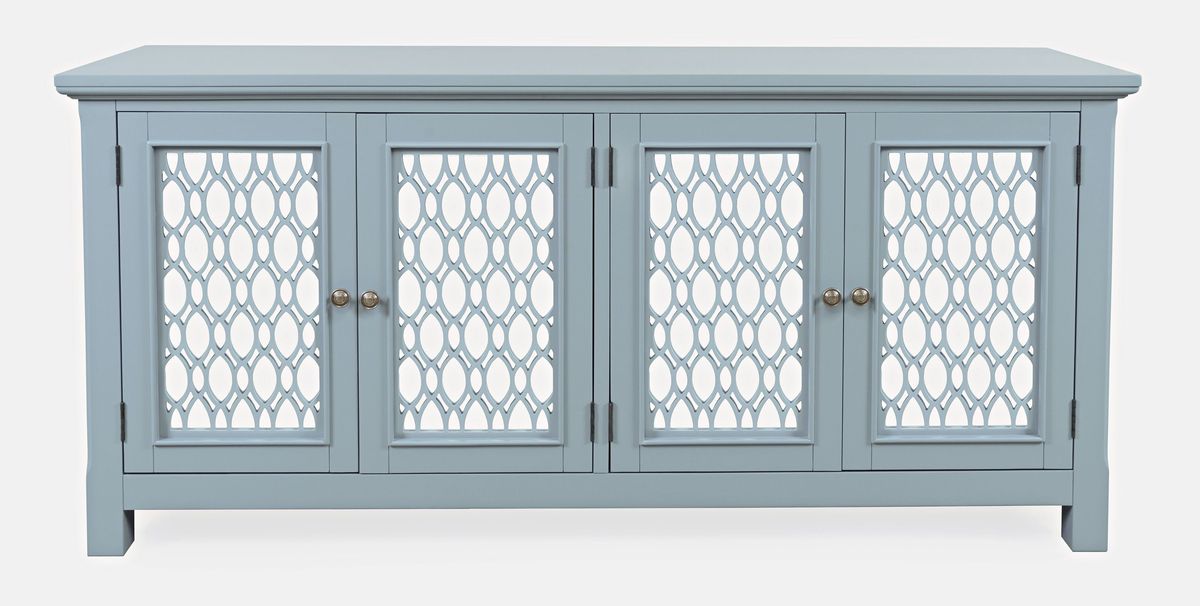 Jofran Isabella 69" Luxury Mirrored Sideboard Storage Cabinet in Blue image
