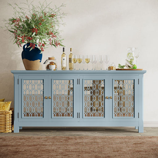 Jofran Isabella 69" Luxury Mirrored Sideboard Storage Cabinet in Blue - Holmwood's Furniture & Design Center (Somersworth, NH)