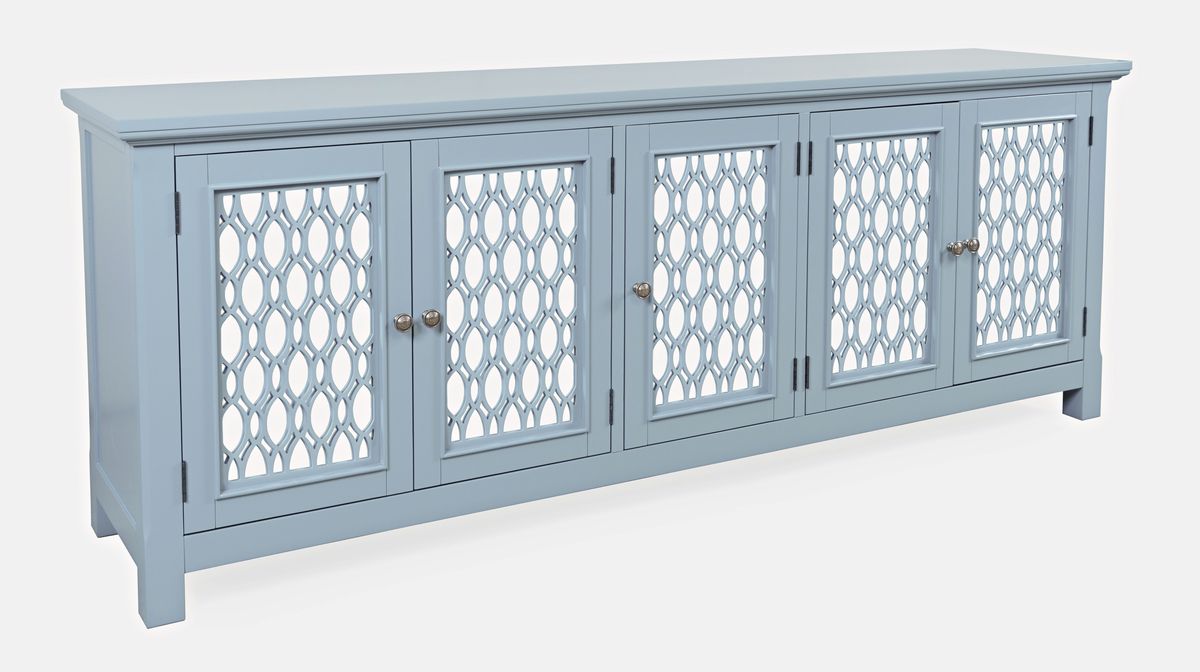 Jofran Isabella 86" Luxury Mirrored Sideboard Storage Cabinet in Blue - Holmwood's Furniture & Design Center (Somersworth, NH)