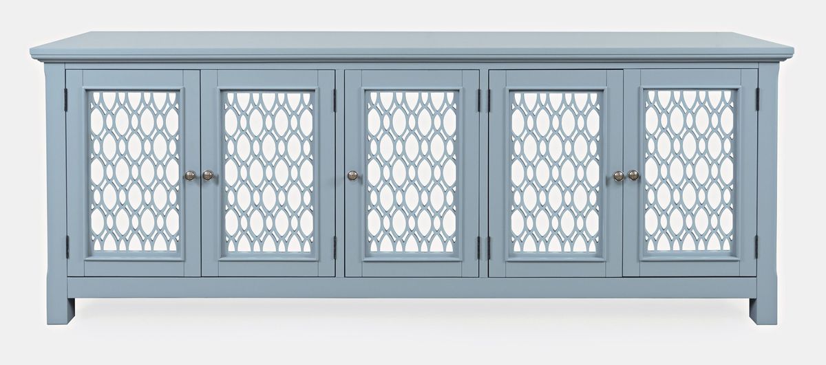 Jofran Isabella 86" Luxury Mirrored Sideboard Storage Cabinet in Blue image