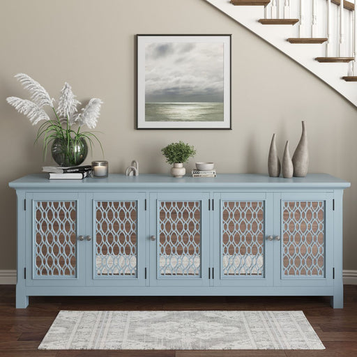 Jofran Isabella 86" Luxury Mirrored Sideboard Storage Cabinet in Blue - Holmwood's Furniture & Design Center (Somersworth, NH)