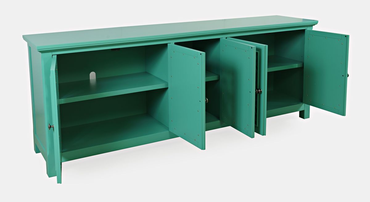 Jofran Isabella 86" Luxury Mirrored Sideboard Storage Cabinet in Aqua - Holmwood's Furniture & Design Center (Somersworth, NH)