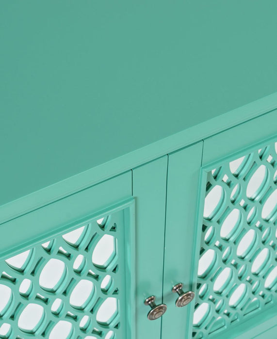 Jofran Isabella 86" Luxury Mirrored Sideboard Storage Cabinet in Aqua - Holmwood's Furniture & Design Center (Somersworth, NH)