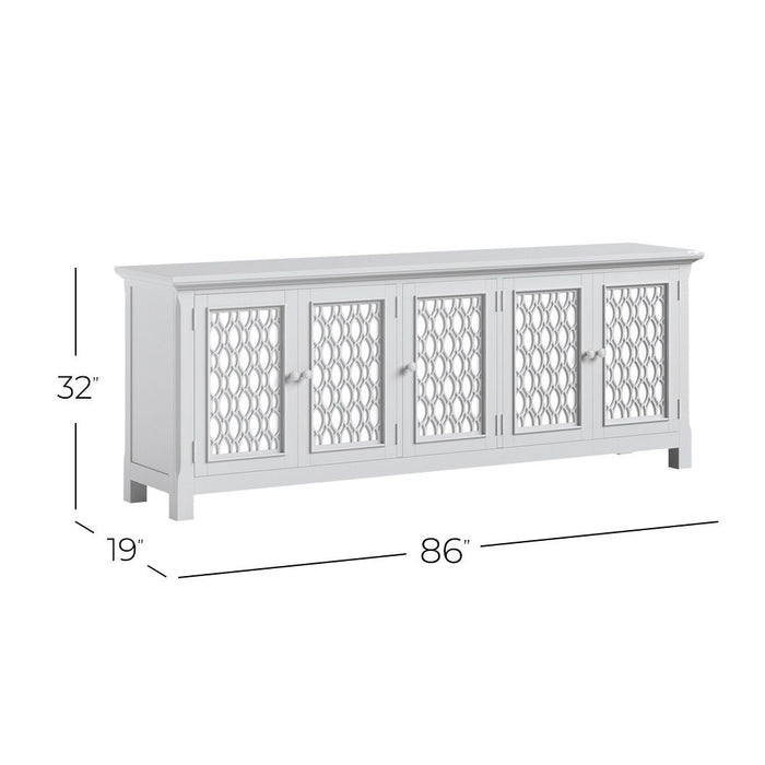 Jofran Isabella 86" Luxury Mirrored Sideboard Storage Cabinet in Aqua - Holmwood's Furniture & Design Center (Somersworth, NH)