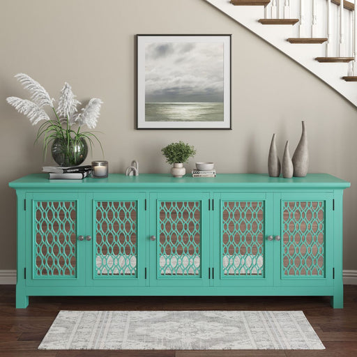 Jofran Isabella 86" Luxury Mirrored Sideboard Storage Cabinet in Aqua - Holmwood's Furniture & Design Center (Somersworth, NH)