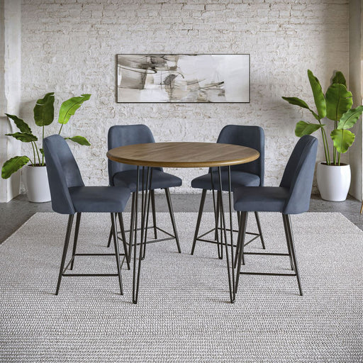 Jofran Maddox Mid-Century Modern Faux Leather Upholstered Counter Height Barstool (Set of 2) in Blueberry - Holmwood's Furniture & Design Center (Somersworth, NH)