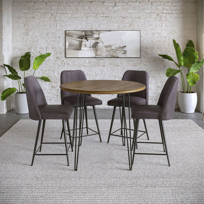 Jofran Maddox Mid-Century Modern Faux Leather Upholstered Counter Height Barstool (Set of 2) in Dark Brown - Holmwood's Furniture & Design Center (Somersworth, NH)