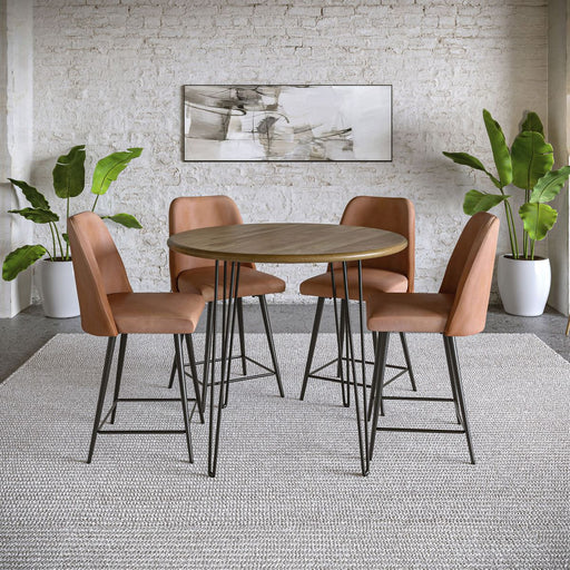 Jofran Maddox Mid-Century Modern Faux Leather Upholstered Counter Height Barstool (Set of 2) in Light Brown - Holmwood's Furniture & Design Center (Somersworth, NH)