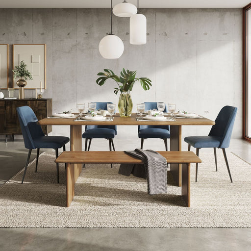 Jofran Burke 76" Rustic Modern Solid Wood Dining Table in Golden - Holmwood's Furniture & Design Center (Somersworth, NH)