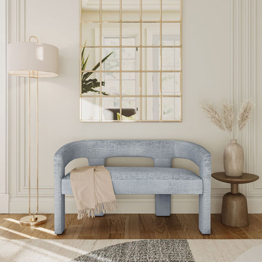 Jofran Gwen Modern Luxury Jacquard Fabric Upholstered Sculpture Bench in Blue - Holmwood's Furniture & Design Center (Somersworth, NH)
