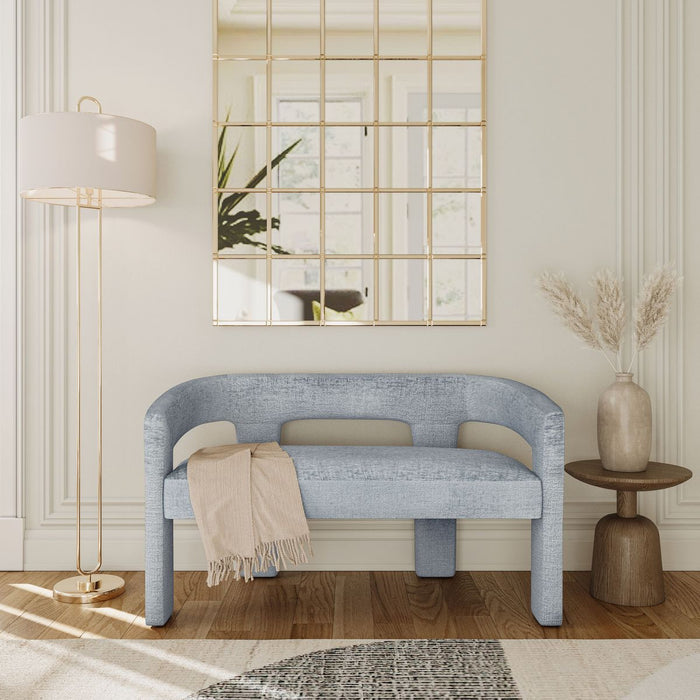 Jofran Gwen Modern Luxury Jacquard Fabric Upholstered Sculpture Bench in Blue - Holmwood's Furniture & Design Center (Somersworth, NH)