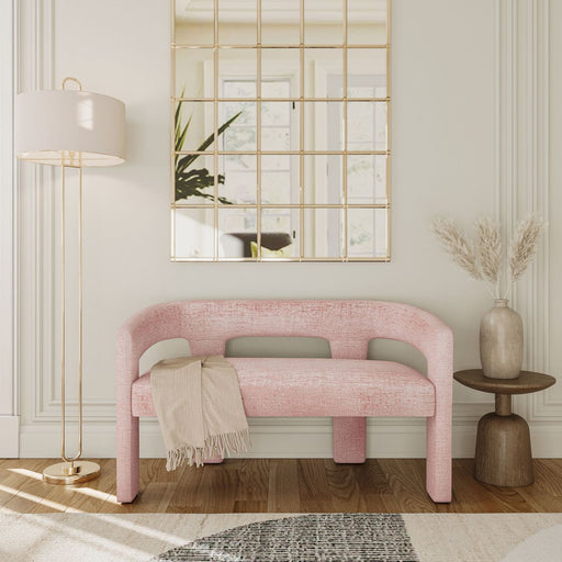 Jofran Gwen Modern Luxury Jacquard Fabric Upholstered Sculpture Bench in Pink - Holmwood's Furniture & Design Center (Somersworth, NH)