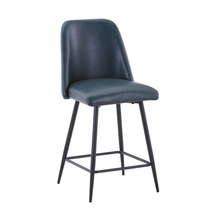 Jofran Maddox Mid-Century Modern Faux Leather Upholstered Counter Height Barstool (Set of 2) in Blueberry - Holmwood's Furniture & Design Center (Somersworth, NH)
