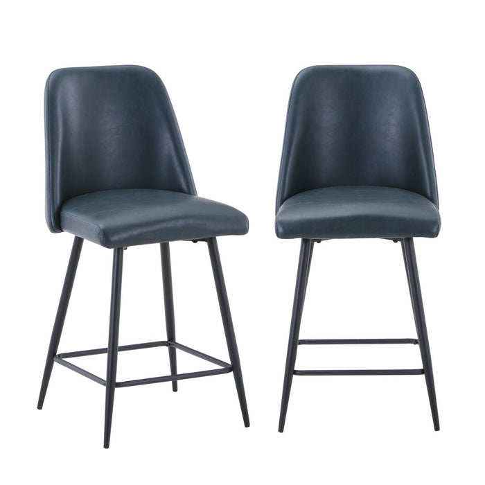 Jofran Maddox Mid-Century Modern Faux Leather Upholstered Counter Height Barstool (Set of 2) in Blueberry - Holmwood's Furniture & Design Center (Somersworth, NH)