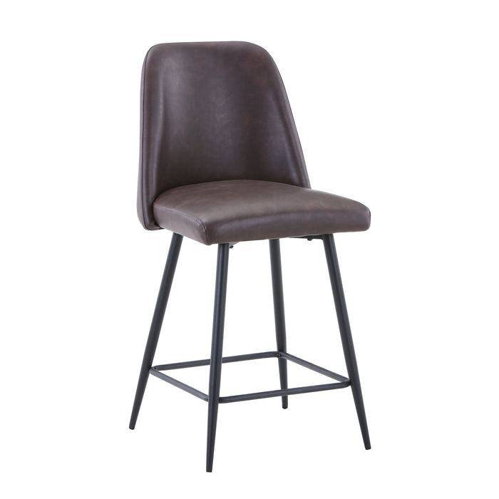 Jofran Maddox Mid-Century Modern Faux Leather Upholstered Counter Height Barstool (Set of 2) in Dark Brown - Holmwood's Furniture & Design Center (Somersworth, NH)