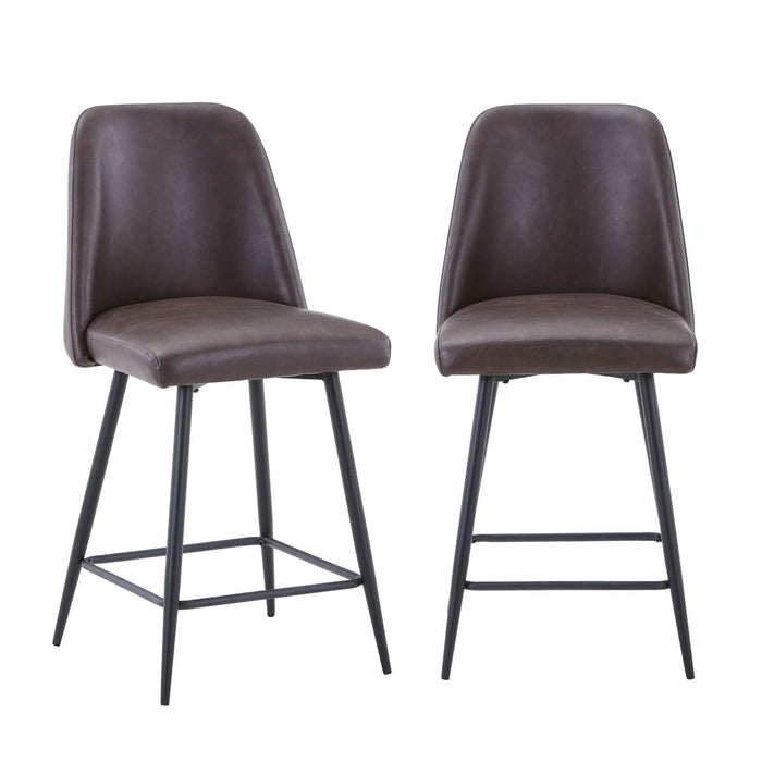 Jofran Maddox Mid-Century Modern Faux Leather Upholstered Counter Height Barstool (Set of 2) in Dark Brown - Holmwood's Furniture & Design Center (Somersworth, NH)