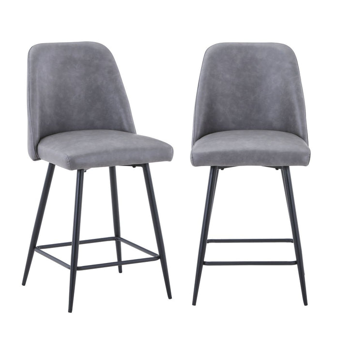 Jofran Maddox Mid-Century Modern Faux Leather Upholstered Counter Height Barstool (Set of 2) in Grey - Holmwood's Furniture & Design Center (Somersworth, NH)
