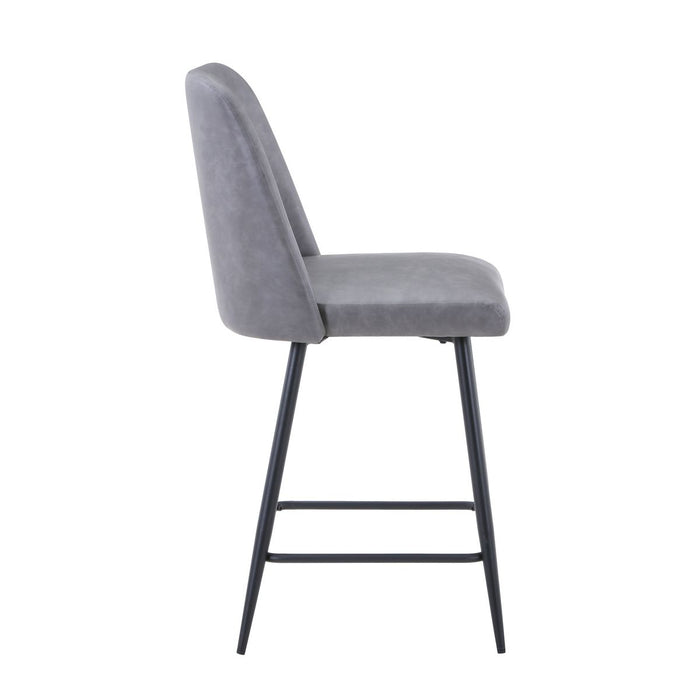 Jofran Maddox Mid-Century Modern Faux Leather Upholstered Counter Height Barstool (Set of 2) in Grey - Holmwood's Furniture & Design Center (Somersworth, NH)