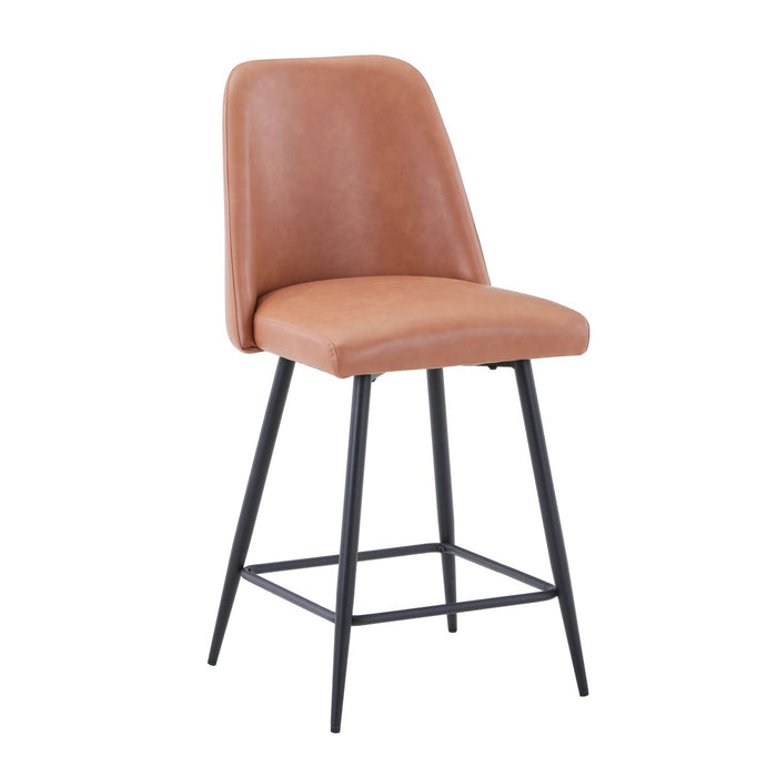 Jofran Maddox Mid-Century Modern Faux Leather Upholstered Counter Height Barstool (Set of 2) in Light Brown - Holmwood's Furniture & Design Center (Somersworth, NH)