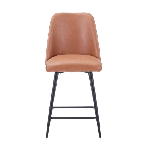 Jofran Maddox Mid-Century Modern Faux Leather Upholstered Counter Height Barstool (Set of 2) in Light Brown image