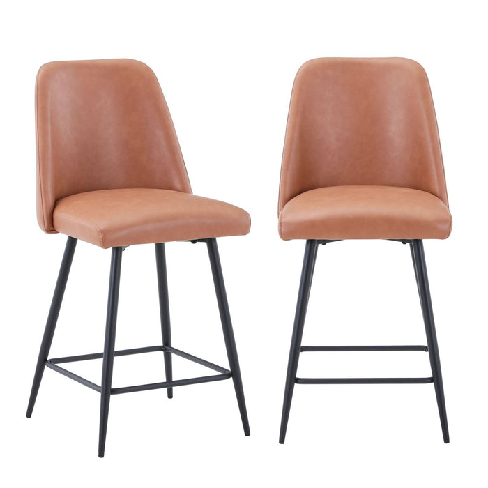 Jofran Maddox Mid-Century Modern Faux Leather Upholstered Counter Height Barstool (Set of 2) in Light Brown - Holmwood's Furniture & Design Center (Somersworth, NH)