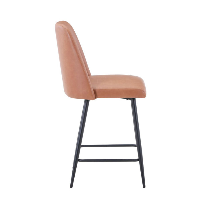 Jofran Maddox Mid-Century Modern Faux Leather Upholstered Counter Height Barstool (Set of 2) in Light Brown - Holmwood's Furniture & Design Center (Somersworth, NH)