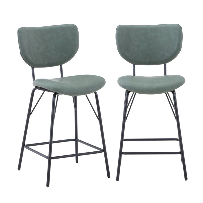 Jofran Owen Contemporary Modern Faux Leather Split-Back Upholstered Counter Height Barstool (Set of 2) in Jade - Holmwood's Furniture & Design Center (Somersworth, NH)