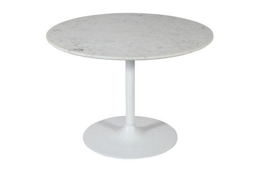 Jofran Rowan 42" Modern Luxury Pedestal Round Marble Dining Table in White - Holmwood's Furniture & Design Center (Somersworth, NH)