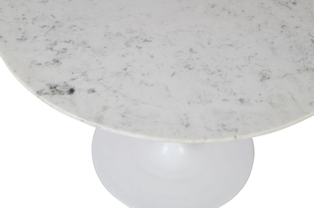 Jofran Rowan 54" Modern Luxury Pedestal Round Marble Dining Table in White - Holmwood's Furniture & Design Center (Somersworth, NH)