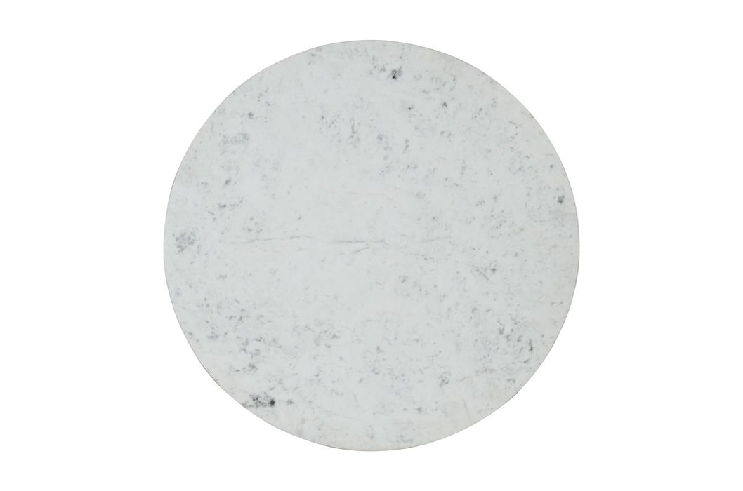 Jofran Rowan 42" Modern Luxury Pedestal Round Marble Dining Table in White - Holmwood's Furniture & Design Center (Somersworth, NH)