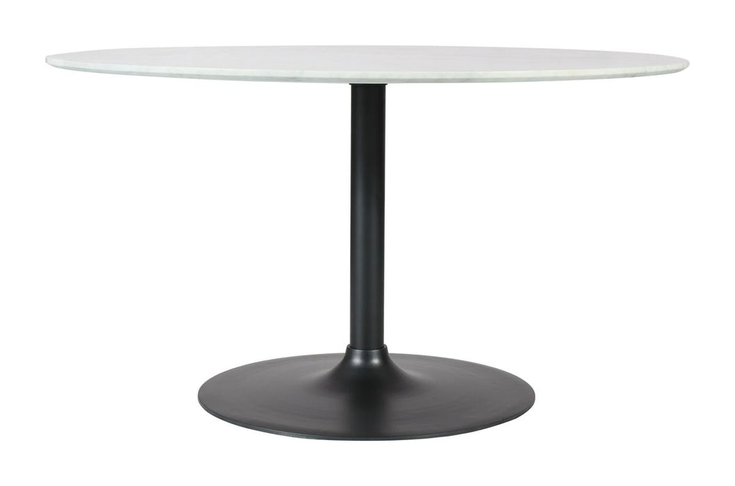 Jofran Rowan 54" Modern Luxury Pedestal Round Marble Dining Table in Gunmetal - Holmwood's Furniture & Design Center (Somersworth, NH)