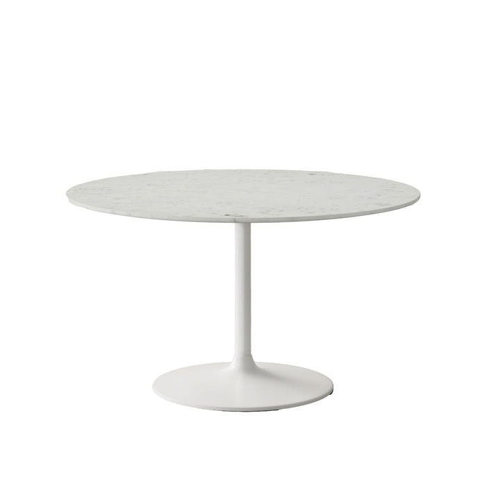 Jofran Rowan 54" Modern Luxury Pedestal Round Marble Dining Table in White - Holmwood's Furniture & Design Center (Somersworth, NH)