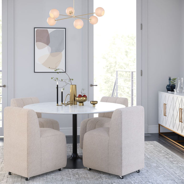 Jofran Tess Contemporary Modern Ivory Boucle Upholstered Dining Chair with Wheels (Set of 2) in Natural Ivory - Holmwood's Furniture & Design Center (Somersworth, NH)