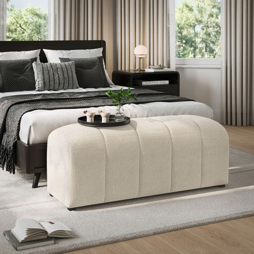 Jofran Tess Contemporary Modern Ivory Boucle Upholstered Plush Bench in Natural Cream - Holmwood's Furniture & Design Center (Somersworth, NH)