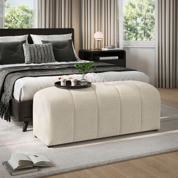Jofran Tess Contemporary Modern Ivory Boucle Upholstered Plush Bench in Natural Cream - Holmwood's Furniture & Design Center (Somersworth, NH)