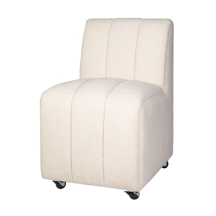 Jofran Tess Contemporary Modern Ivory Boucle Upholstered Dining Chair with Wheels (Set of 2) in Natural Ivory - Holmwood's Furniture & Design Center (Somersworth, NH)