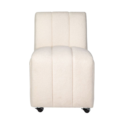 Jofran Tess Contemporary Modern Ivory Boucle Upholstered Dining Chair with Wheels (Set of 2) in Natural Ivory image
