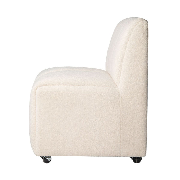Jofran Tess Contemporary Modern Ivory Boucle Upholstered Dining Chair with Wheels (Set of 2) in Natural Ivory - Holmwood's Furniture & Design Center (Somersworth, NH)