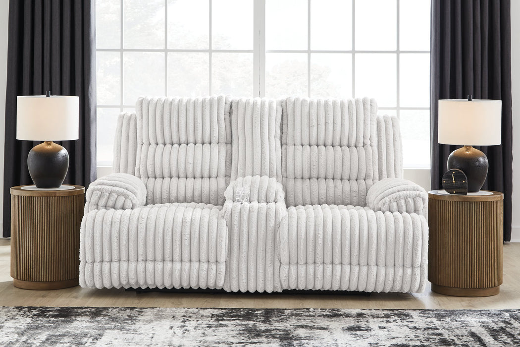 Rhines Falls Power Reclining Loveseat with Console - Holmwood's Furniture & Design Center (Somersworth, NH)